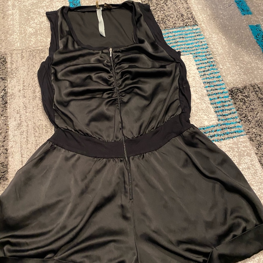 Black satin rouched romper